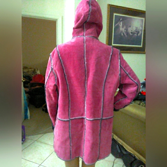VINTAGE Newport News Pink Leather Suede Jacket W/ Faux Fur (CRAZY GORGEOUS) XL - Picture 3 of 16